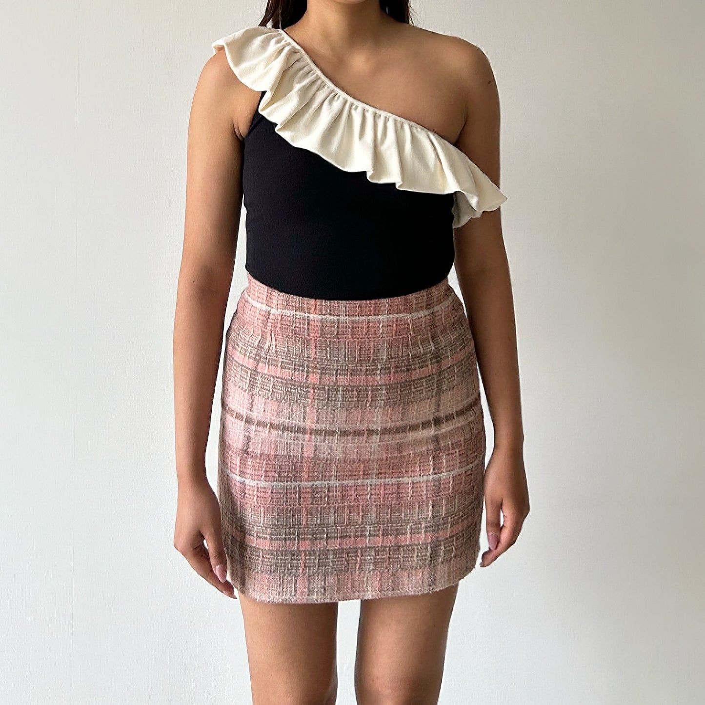 Vintage Tweed Skirt in Rose Pink Plaids