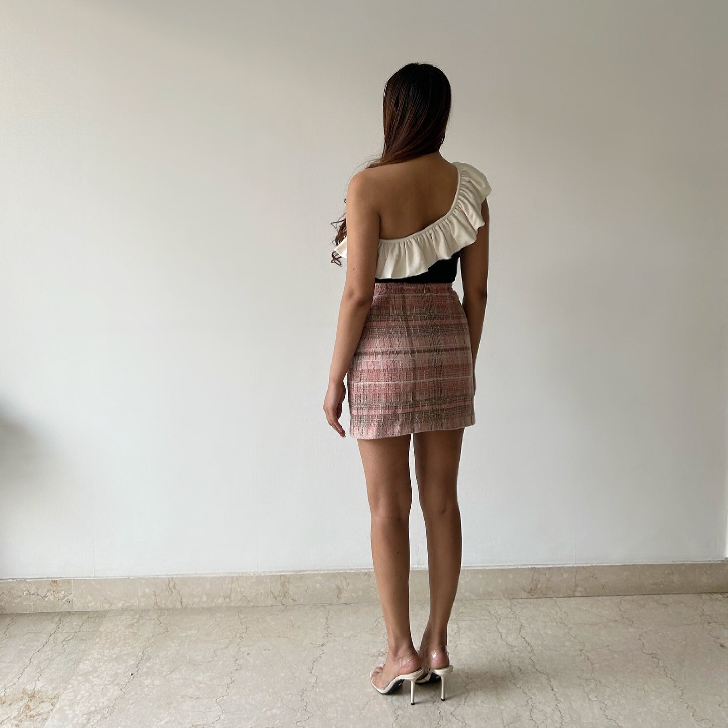 Vintage Tweed Skirt in Rose Pink Plaids