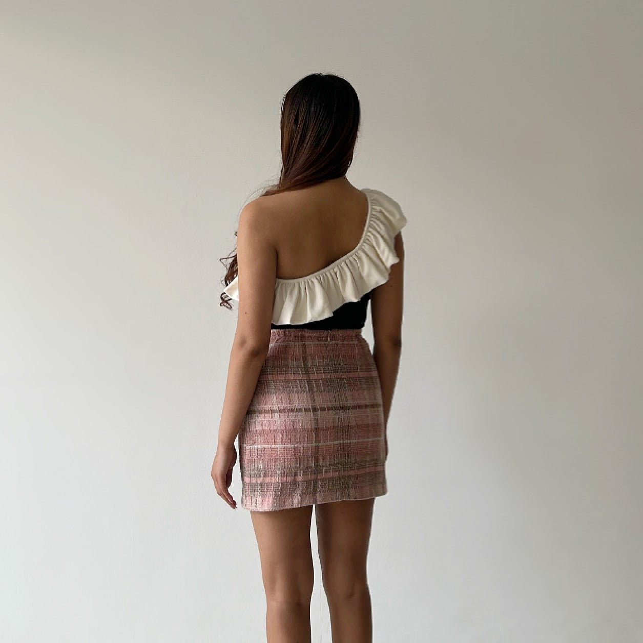 Vintage Tweed Skirt in Rose Pink Plaids