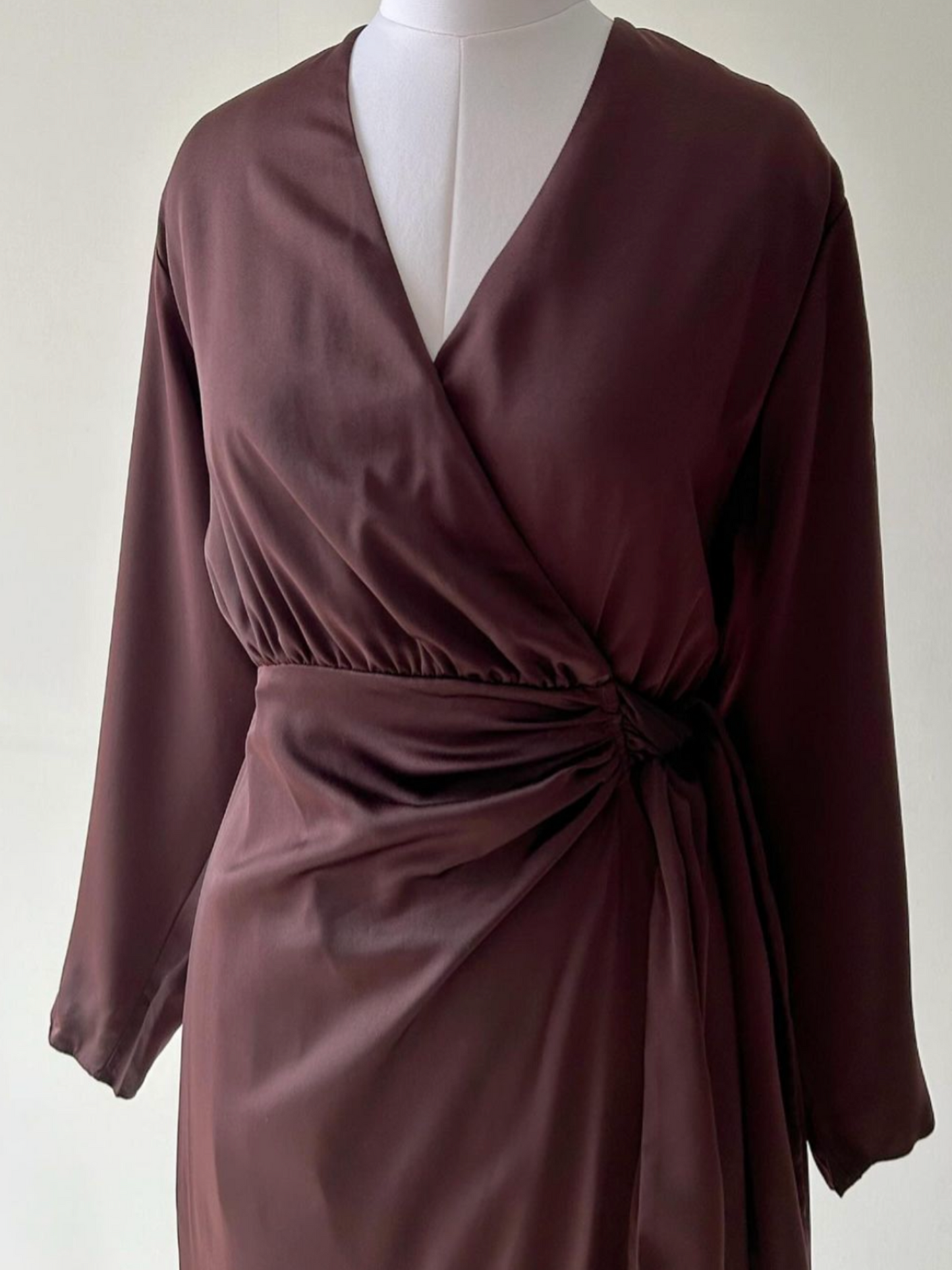 Rich Chocolate Wrap Around Dress in Satin