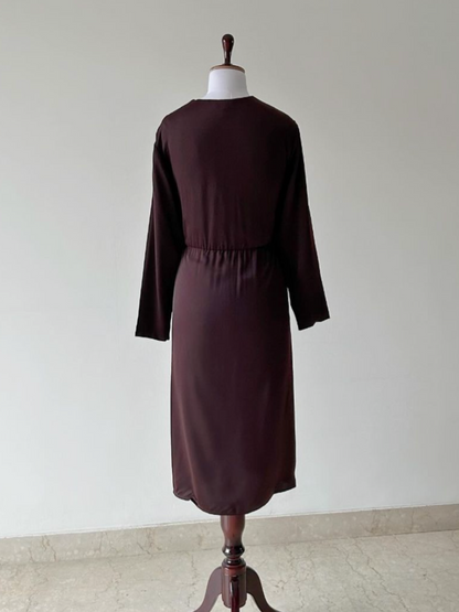 Rich Chocolate Wrap Around Dress in Satin