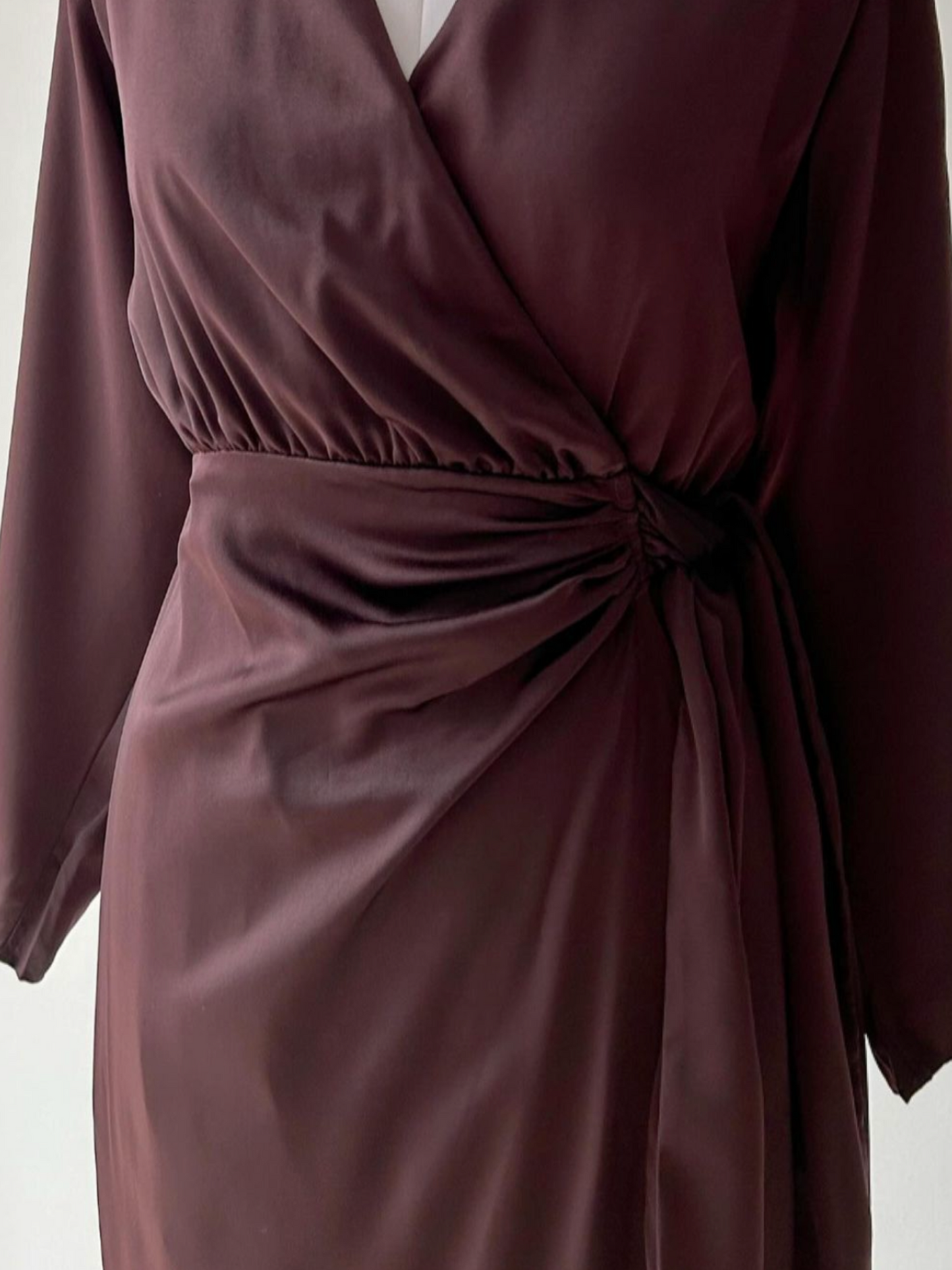 Rich Chocolate Wrap Around Dress in Satin