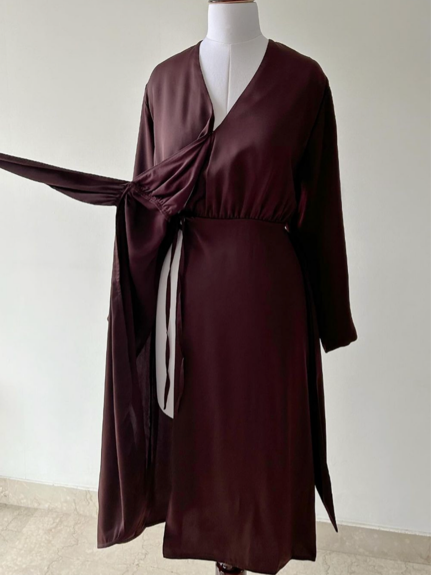 Rich Chocolate Wrap Around Dress in Satin