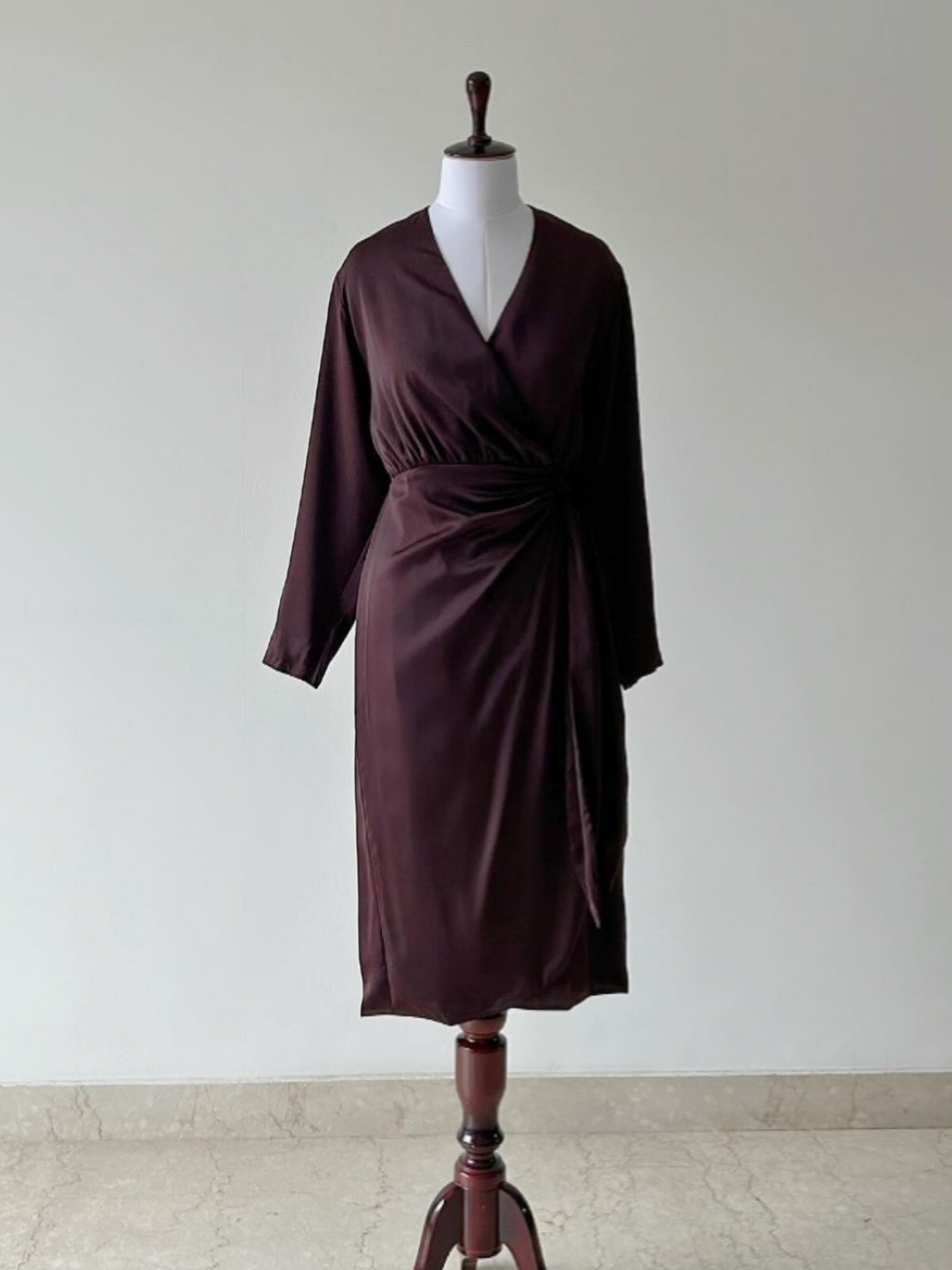Rich Chocolate Wrap Around Dress in Satin