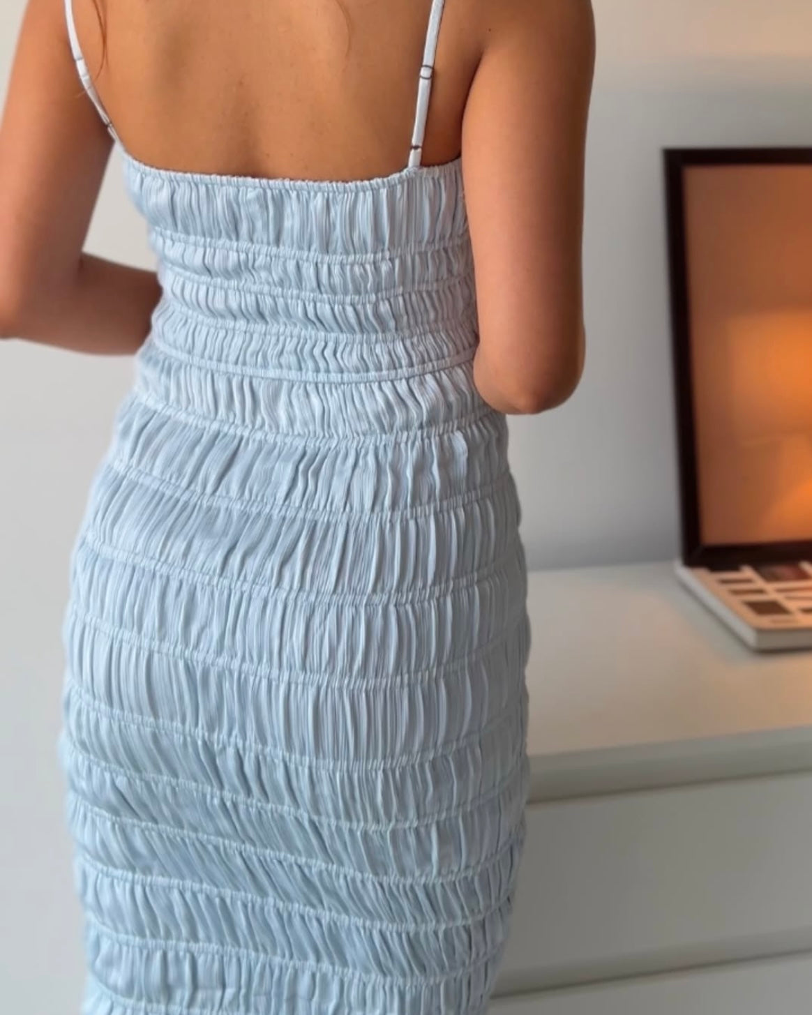 Oh Polly Bodycon Smocked Powder Blue Dress