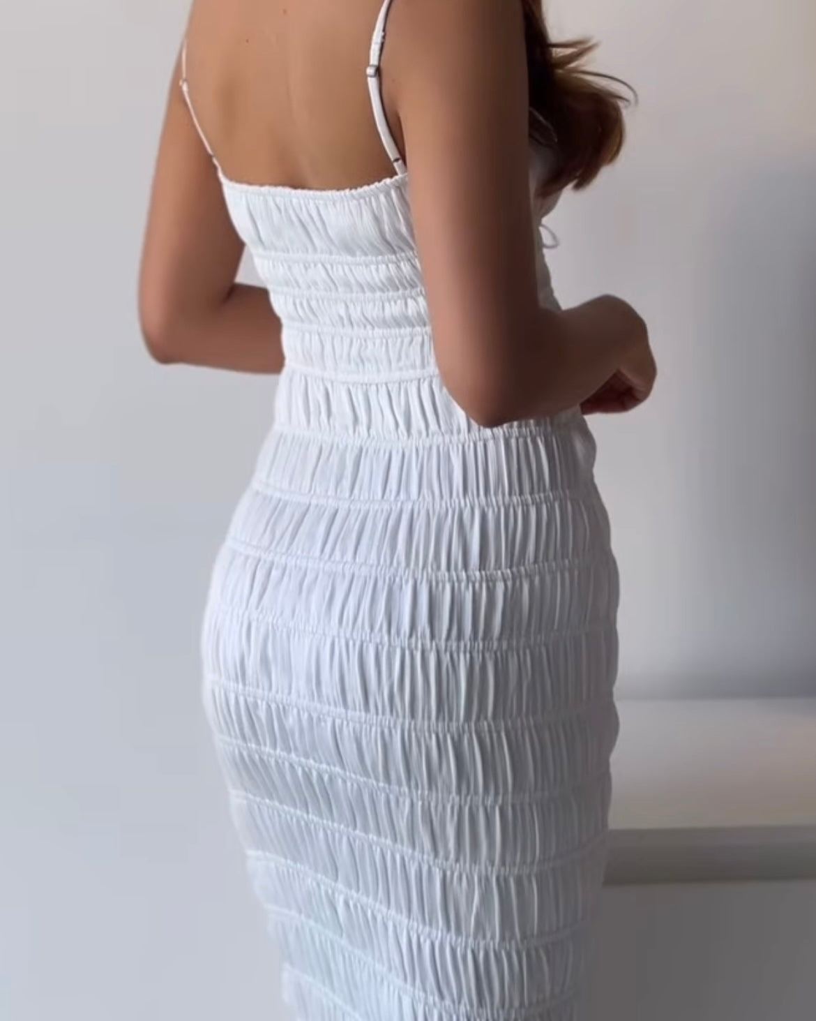 Oh Polly Bodycon Smocked White Dress