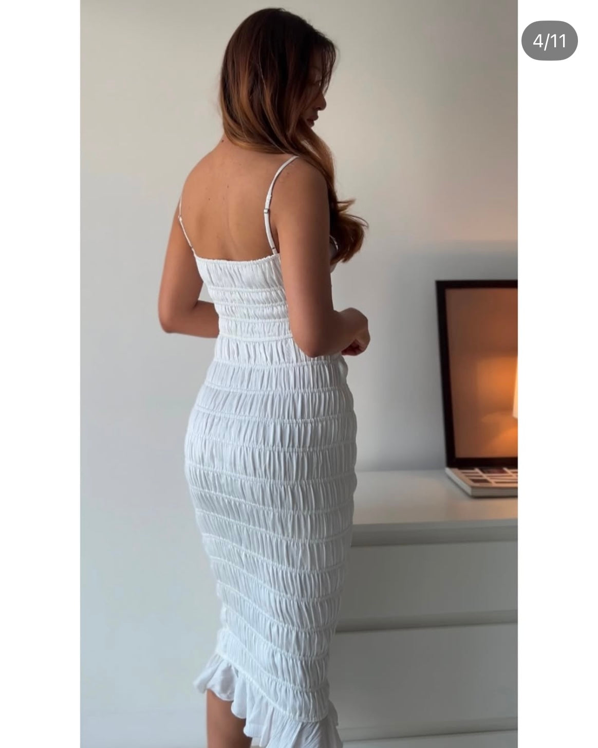 Oh Polly Bodycon Smocked White Dress