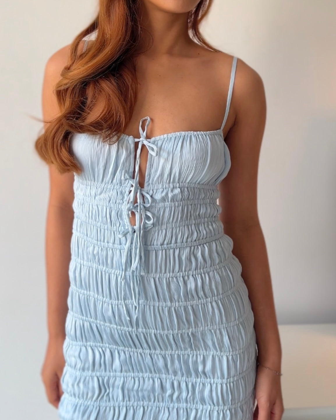 Oh Polly Bodycon Smocked Powder Blue Dress