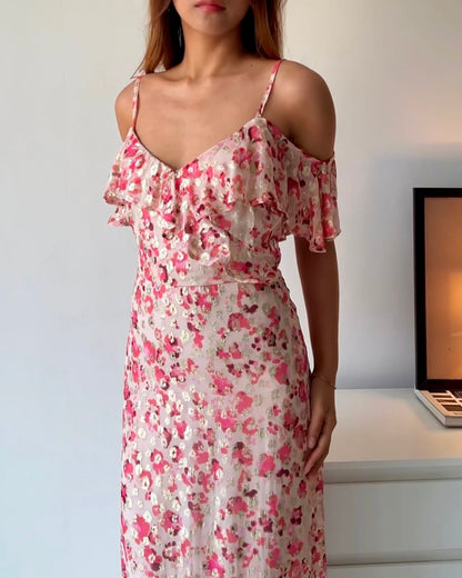 Off Shoulder Dress in Gold Accents