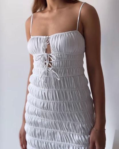 Oh Polly Bodycon Smocked White Dress