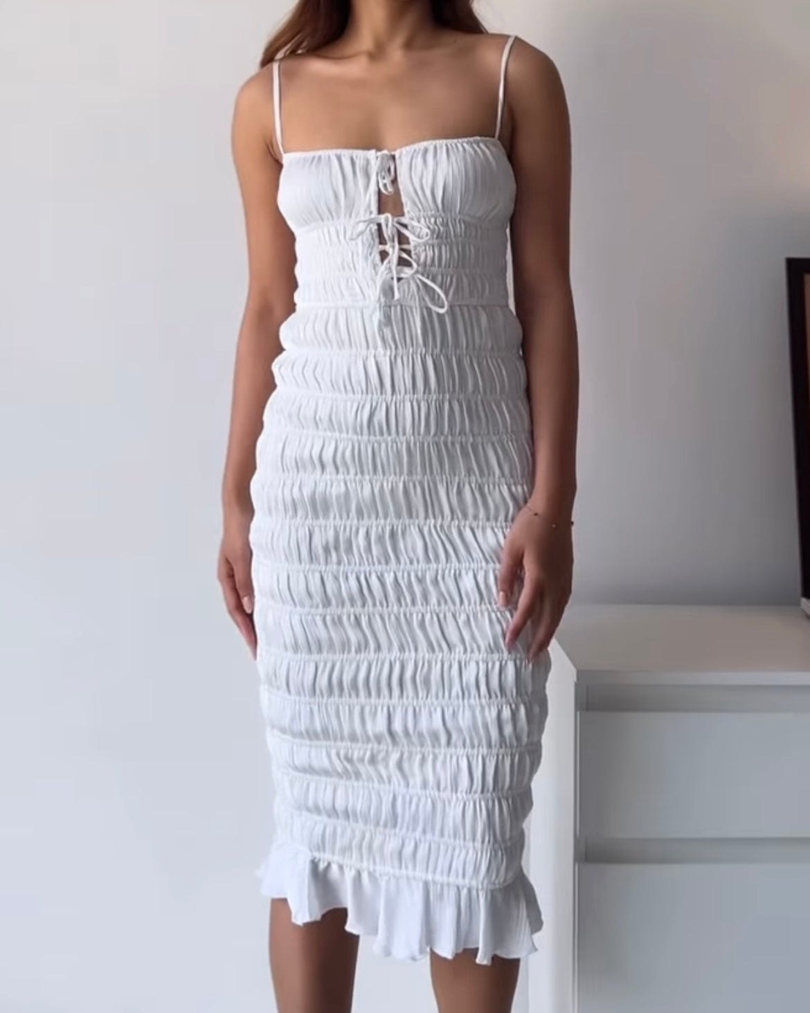 Oh Polly Bodycon Smocked White Dress