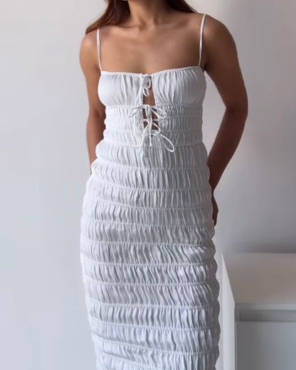 Oh Polly Bodycon Smocked White Dress
