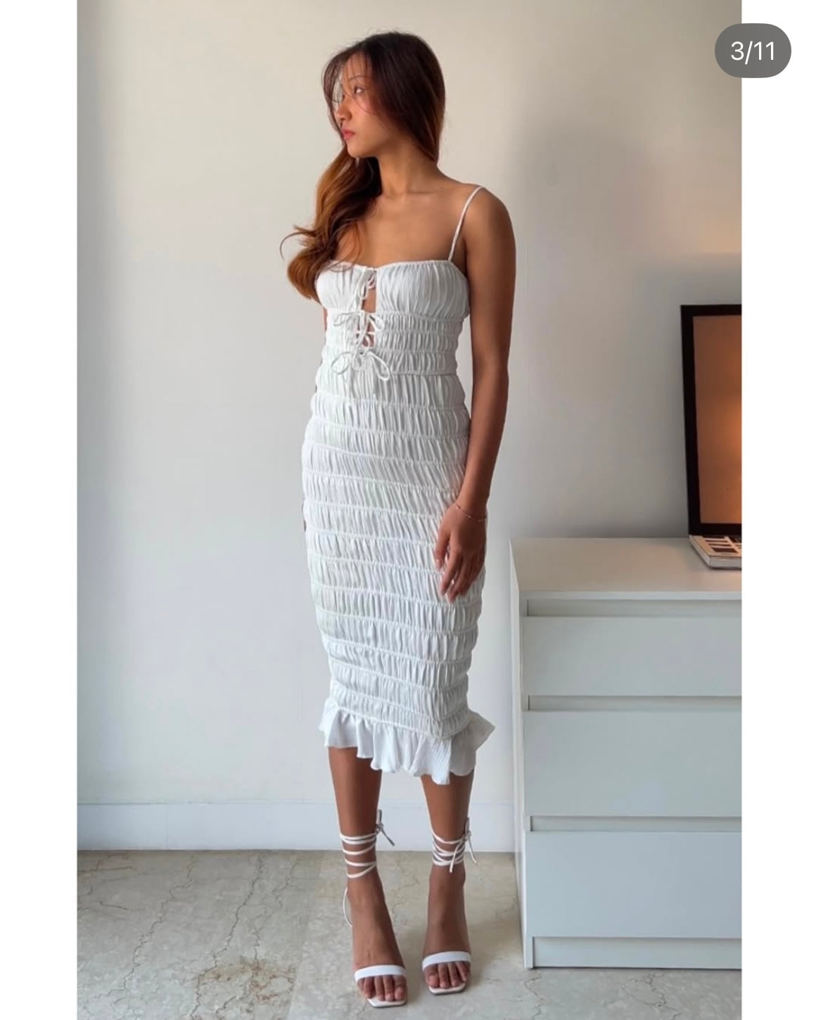 Oh Polly Bodycon Smocked White Dress