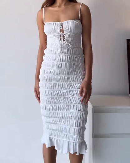 Oh Polly Bodycon Smocked White Dress