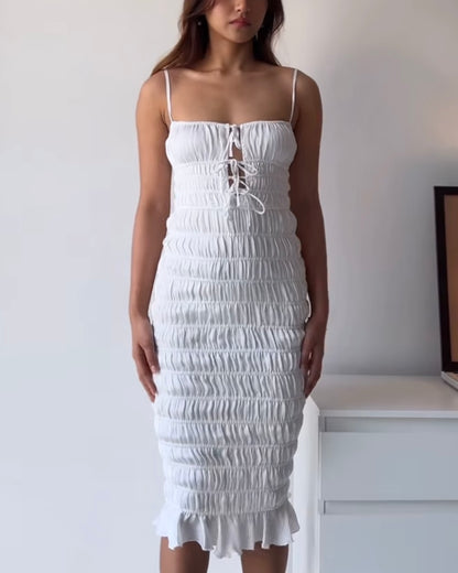 Oh Polly Bodycon Smocked White Dress