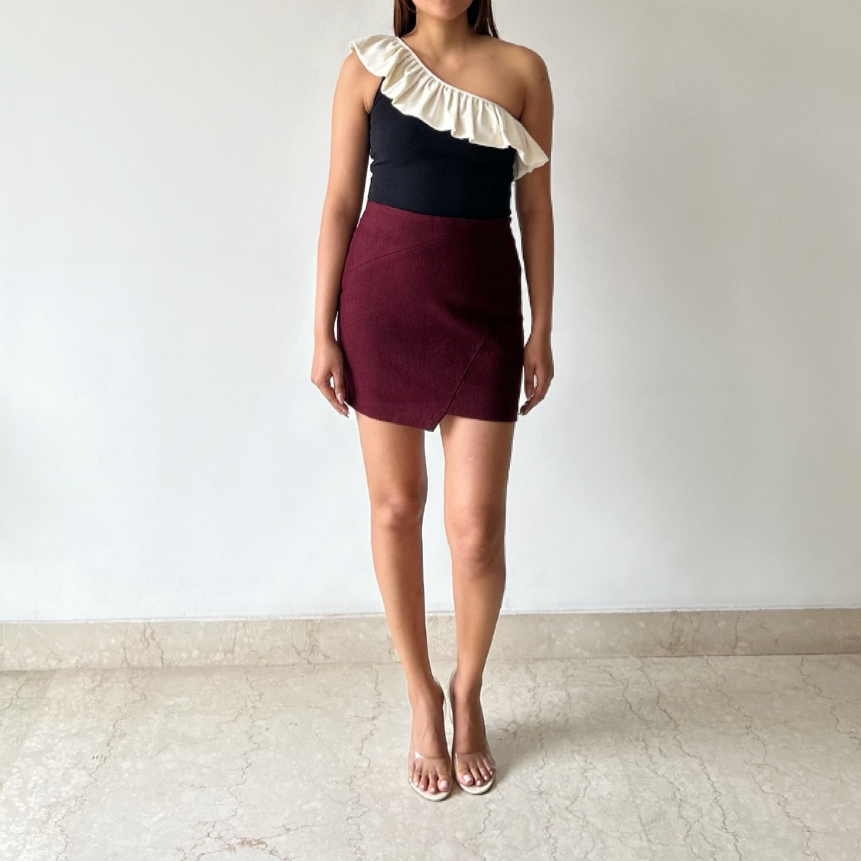 High waisted Vintage Skirt in Rich Maroon