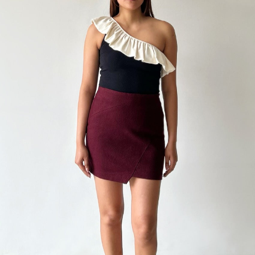 High waisted Vintage Skirt in Rich Maroon