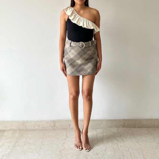 Plaid Vintage Skirt with Detachable Belt