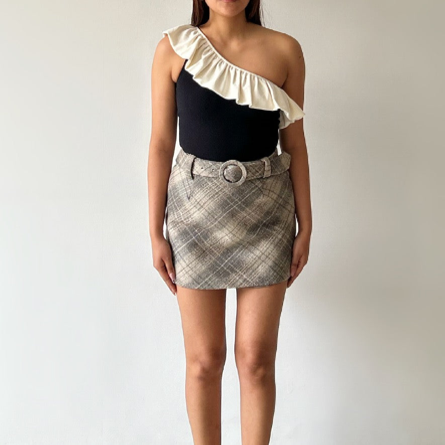 Plaid Vintage Skirt with Detachable Belt