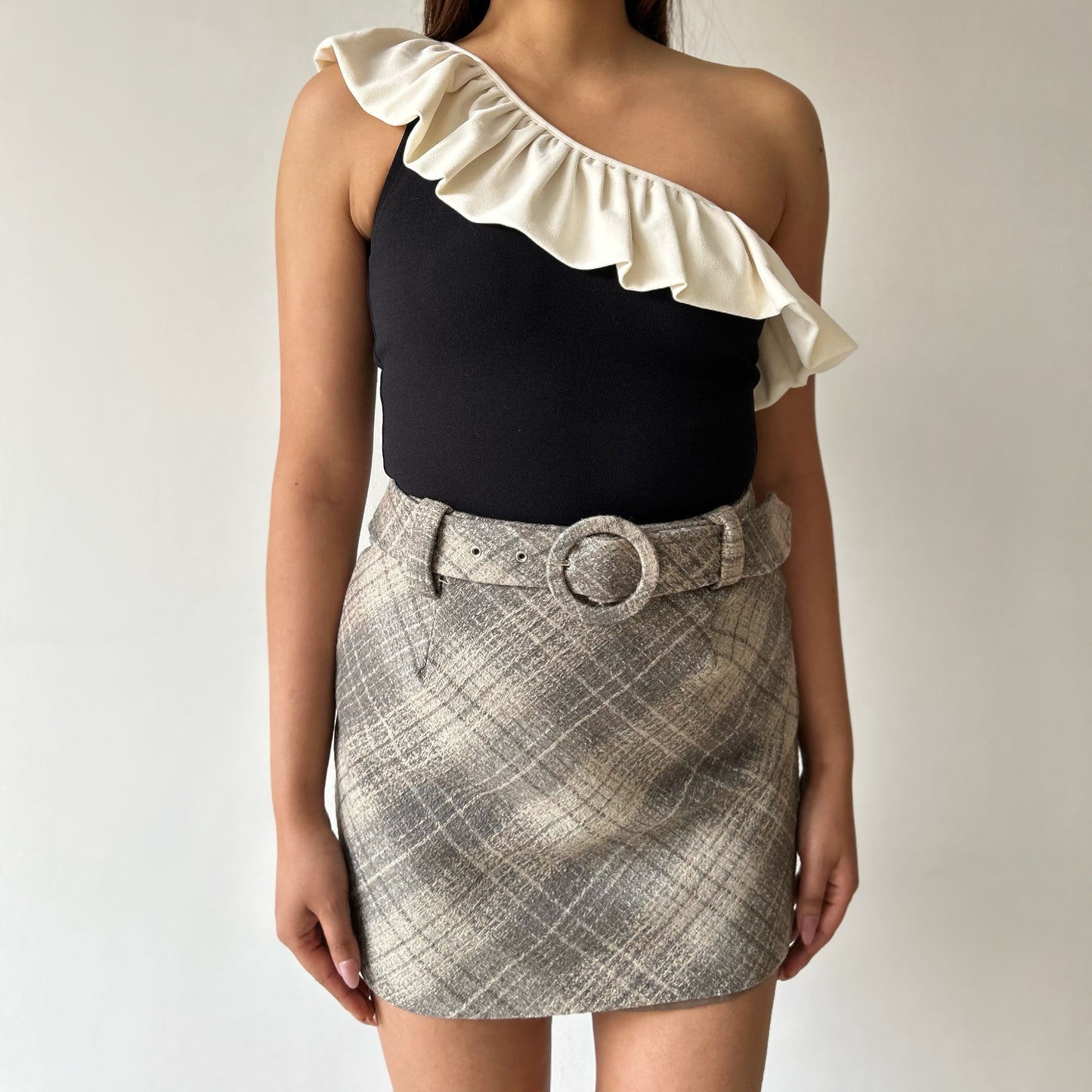Plaid Vintage Skirt with Detachable Belt