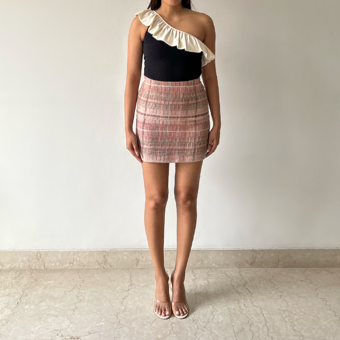 Vintage Tweed Skirt in Rose Pink Plaids
