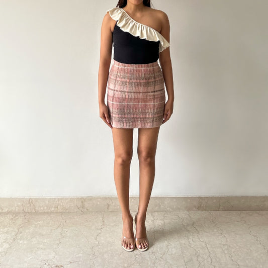 Vintage Tweed Skirt in Rose Pink Plaids
