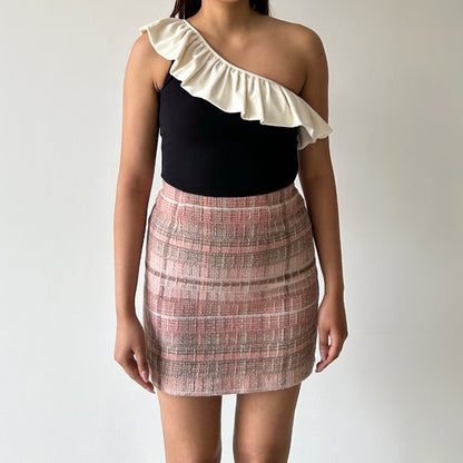 Vintage Tweed Skirt in Rose Pink Plaids