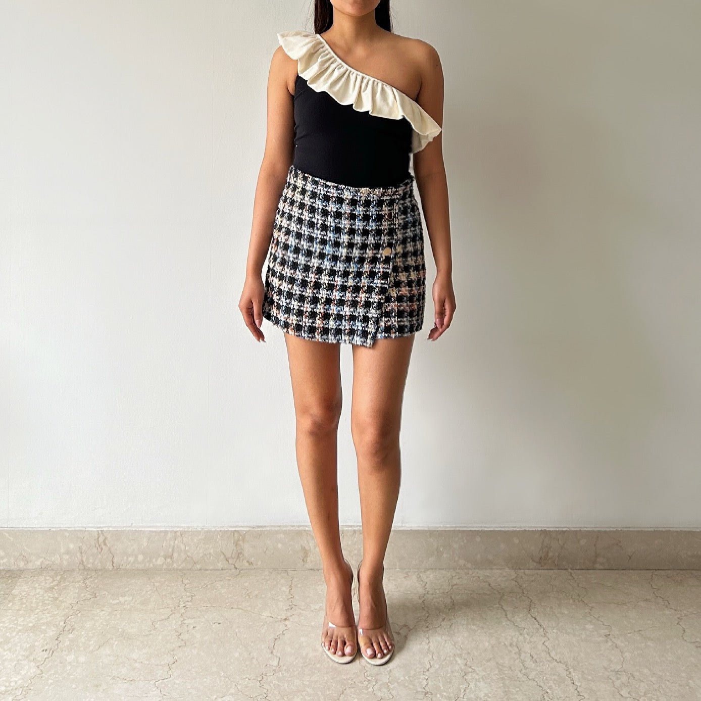Vintage Tweed High Waisted Skort with Buttons