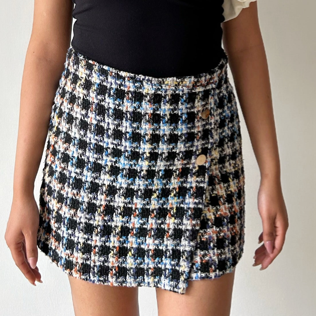 Vintage Tweed High Waisted Skort with Buttons